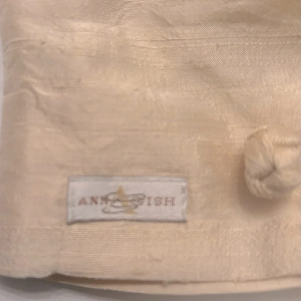 ANN GISH French Knot Charmeuse 100% Silk Throw Pillow Set Tan gold Luxury Square